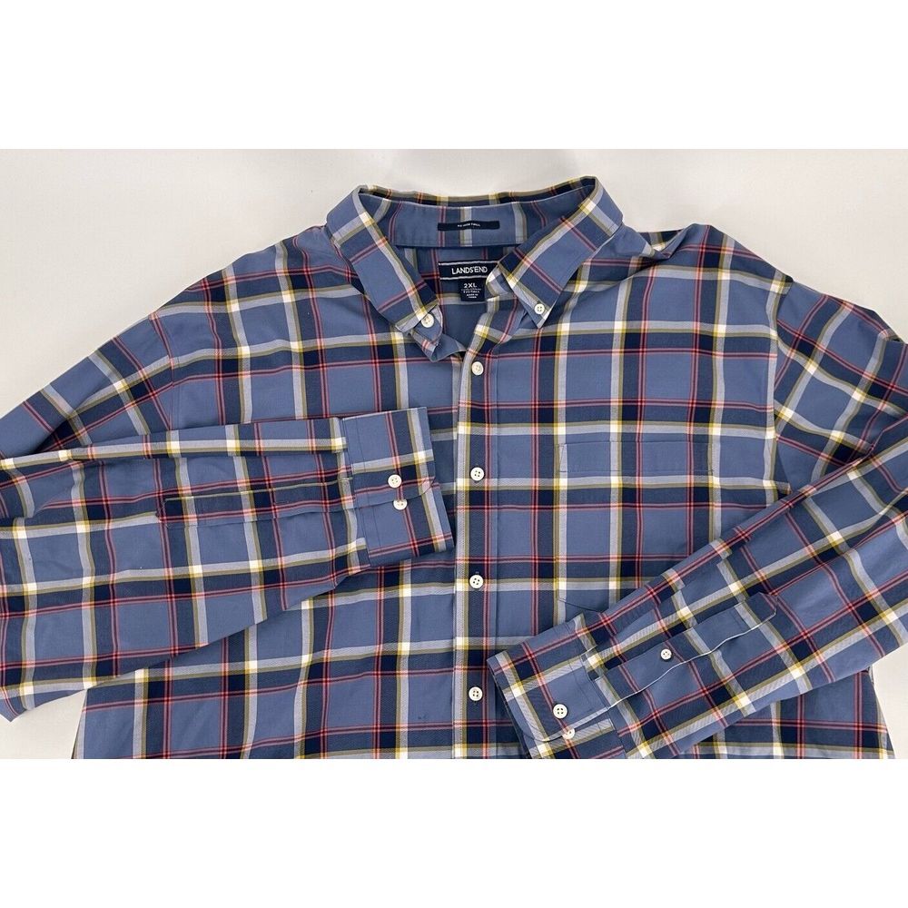 Lands' End Button Down Shirt  Long Sleeve Size XL Tall Plaid No Iron Twill